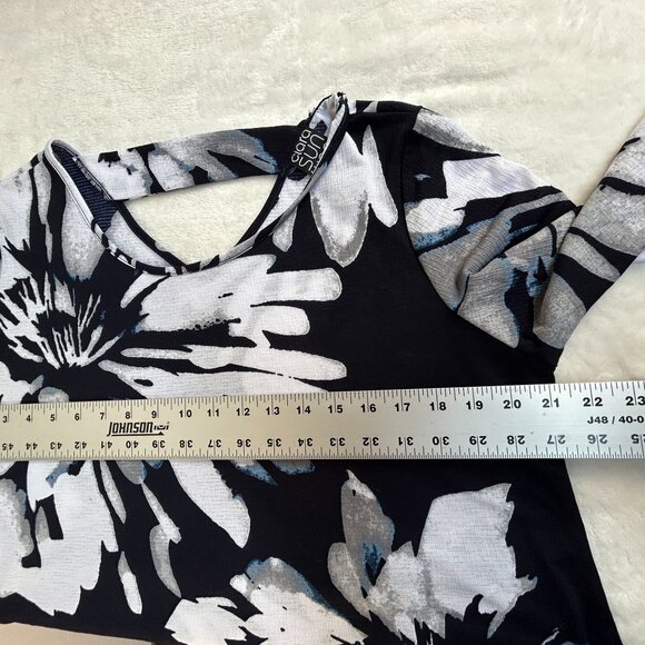 Clara Sunwoo Womens Floral Asymmetric Hem 3/4 Sleeve Tunic Top Large Black/White - Picture 6 of 7